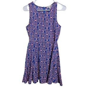 Gianni Bini Dress Sleeveless Fit & Flare Graphic Skater Coral Blue Medium(923)